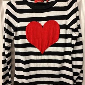 VALENTINE Striped Black and White Sweater with Red Heart